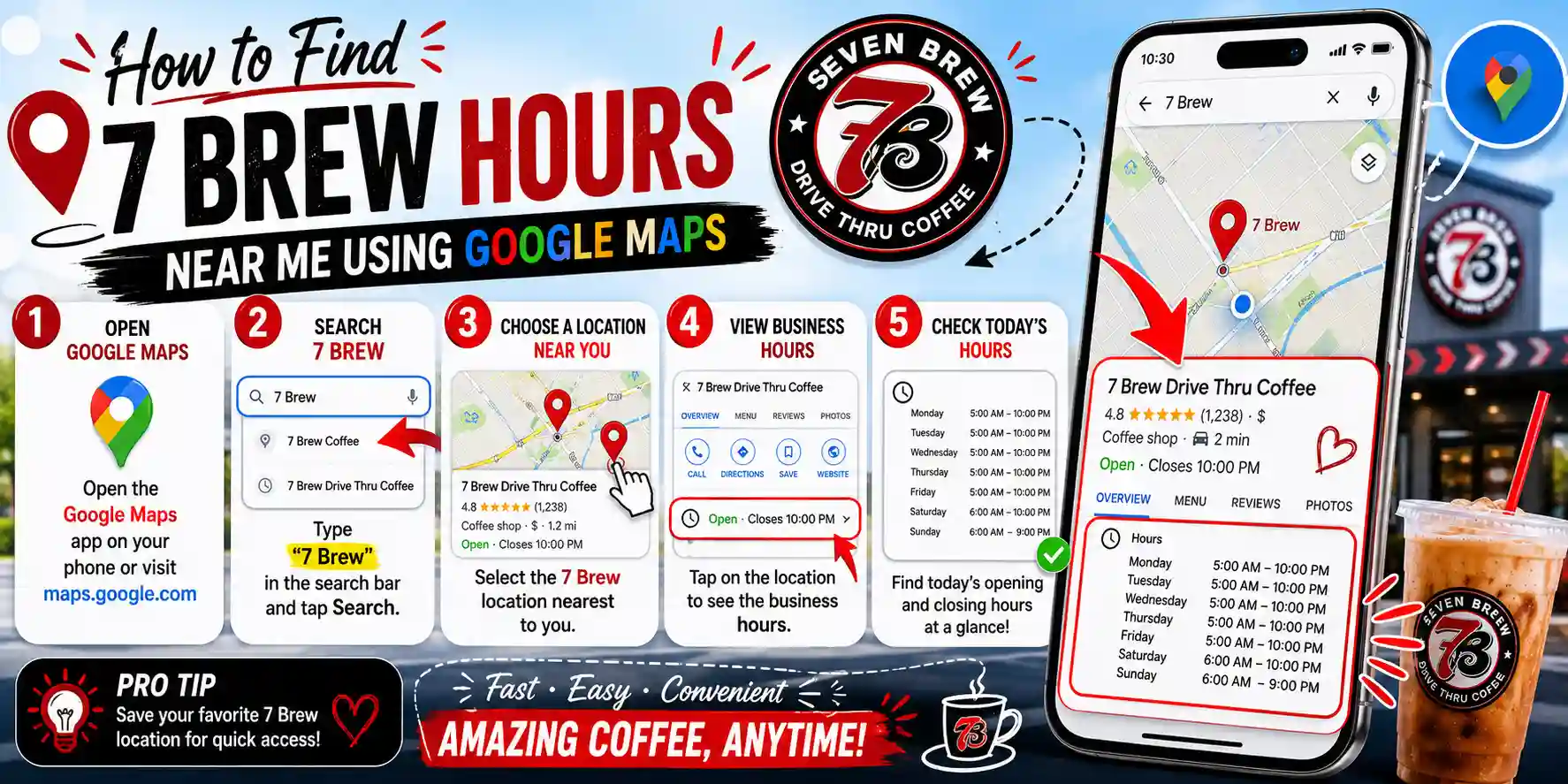 How to find 7 Brew hours near me using Google Maps