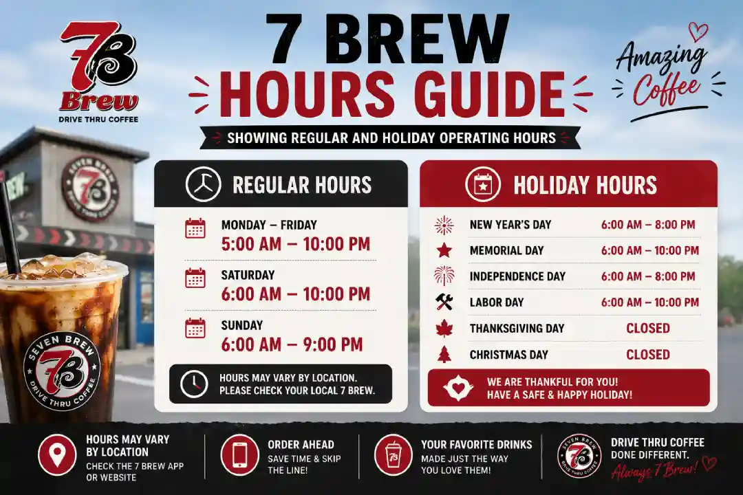 7 Brew Hours Guide Showing Regular and Holiday Operating Hours